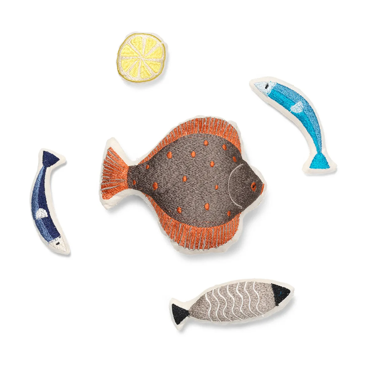 Lot de 5 poissons brodés en coton