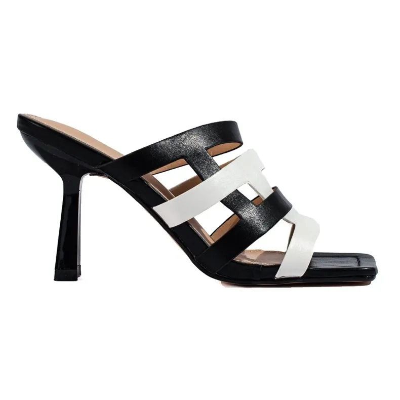 Sandales à talons Shelovet noires et blanches pour femme le noir